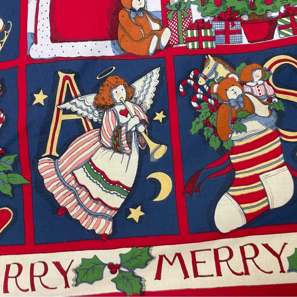 Vintage 90s Christmas Quilt Panel Set of 2 Angel Cut and Sew Santa Reindeer #K33